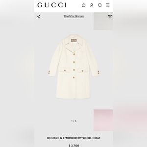 NWT $3,700 Gucci Classic Double G Embroidery Coat, Cream